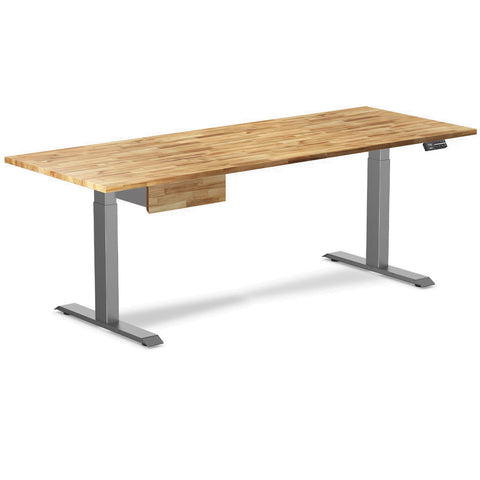 Desky Dual Hardwood Standing Desk With Drawer 200cm Acacia Desktop and Space Grey Frame