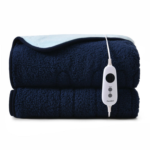 Dreamaker Eve Reversible Sherpa and Coral Fleece Heated Throw [180x200cm] (Midnight Blue/Sky)
