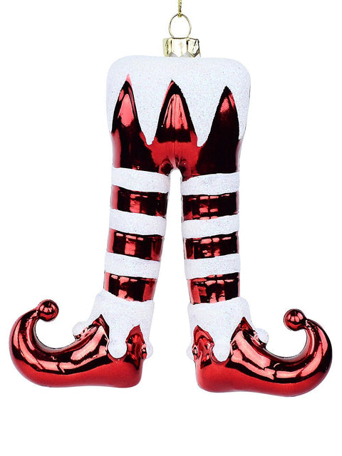 Christmas Warehouse - DECRH017 Red & White Glittered Elf Legs Whimsical Essential Ornament | 11cm Red & White