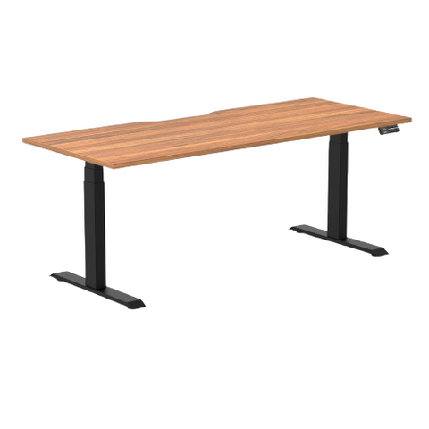 Desky Dual Scalloped Melamine Sit Stand Desk - Prime Oak / 1800x750mm / Matte Black