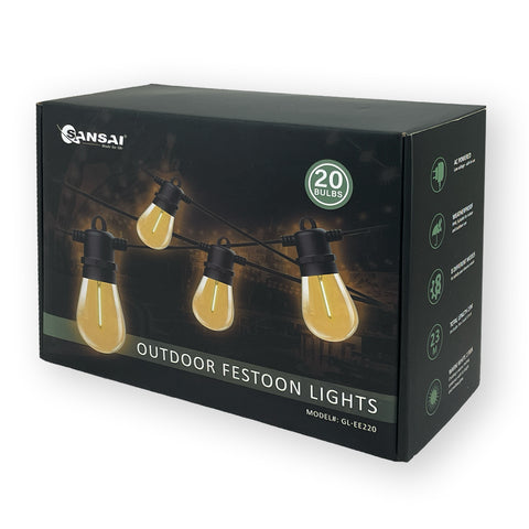 Sansai 23m 20 Bulb LED Festoon Outdoor String Lights (Warm White)