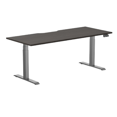 Desky Dual Scalloped Melamine Sit Stand Desk - Burnished Wood / 1800x750mm / Space Grey