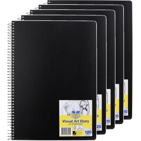 Spirax P704 Visual Art Diary A4 120 Page Black Cover 120 Page Spiral 5 Pack