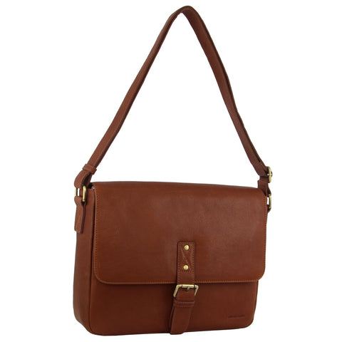 Pierre Cardin Men's Leather Business Satchel Shoulder Bag 35x25cm Cognac