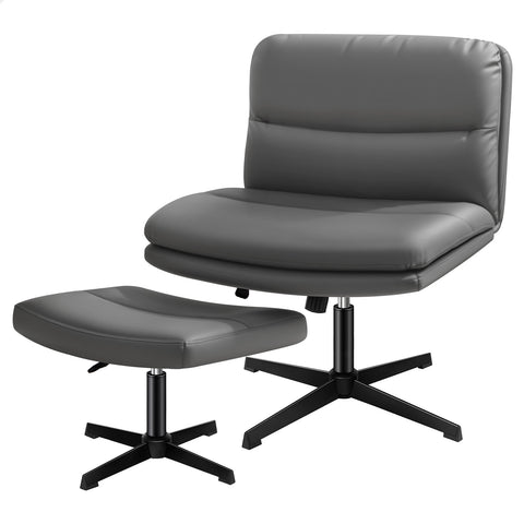 ALFORDSON Office Chair Computer Cross-legged Seat Work Ottoman PU Leather (Grey)