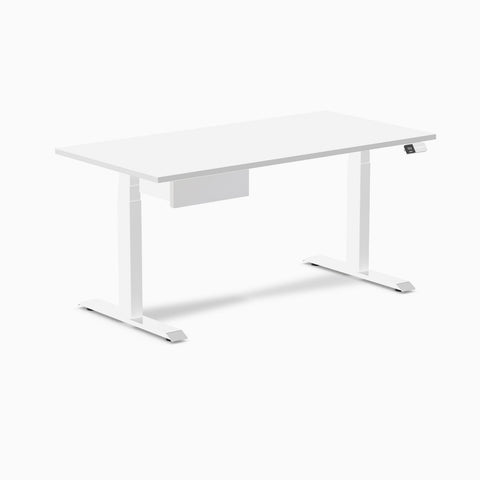 Desky Dual Melamine Standing Desk With Drawer 150cm White Desktop and White Frame