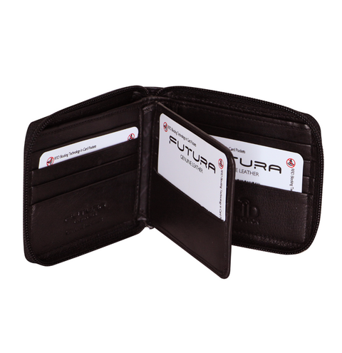 Futura Mens RFID Protected Genuine Leather Wallet Zip Around - Brown