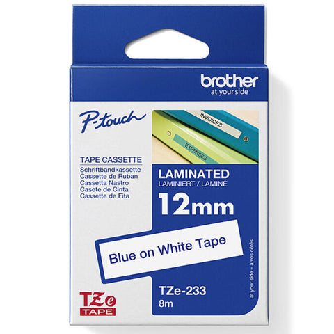 Brother TZE-233 Laminated Labelling Tape 12mm (Blue On White)