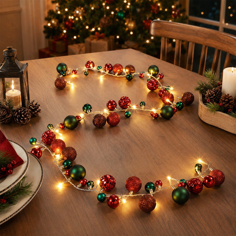 Lexi Lighting 2.1M Light Up Bauble Garland - Red + Green