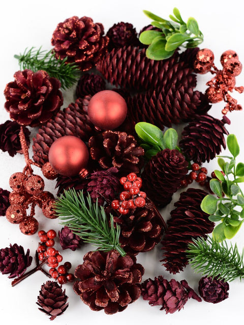 Christmas Warehouse - ORNMNT51 Natural Red Pinecone & Festive Botanical Mix | 130g Red with Green