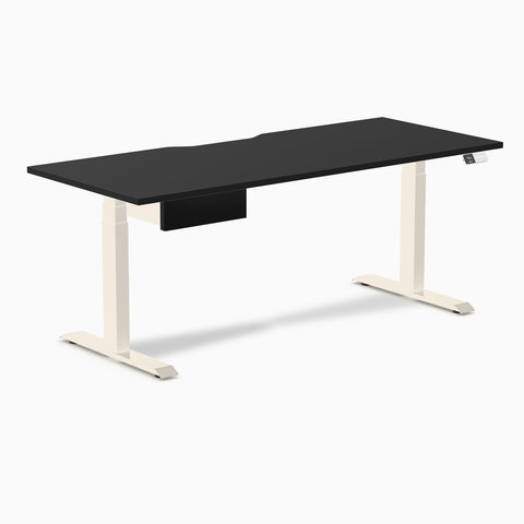 Desky Dual Scalloped Melamine Standing Desk With Drawer - Black / 1800x750mm / Wheat