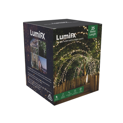 LumiFX 500 LED powered string lights 25 metres warm white 8 lighting effects