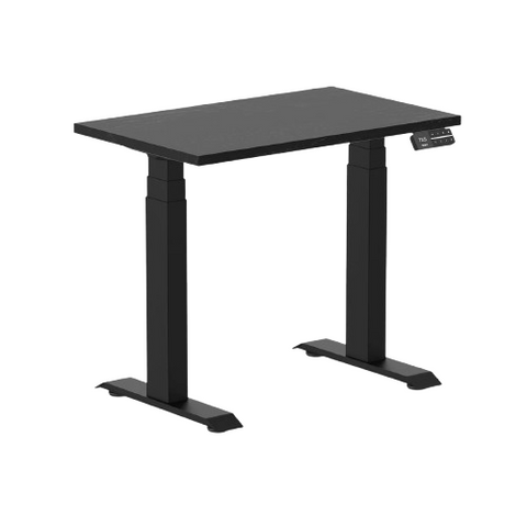 Desky Dual Mini Hardwood Sit Stand Desk 80cm Black Ash Desktop and Matte Black Frame