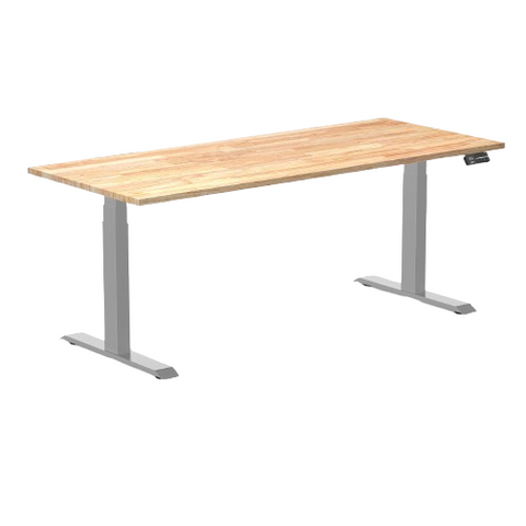 Desky Dual Rubberwood Sit Stand Desk 180cm Natural Timber Desktop and Grey Frame