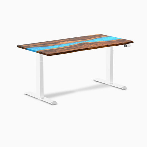 Desky Dual Resin Hardwood Sit Stand Desk 150cm Pheasantwood Blue River Desktop and Frame