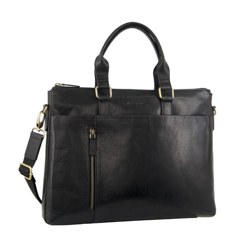 Pierre Cardin Mens Leather 15" Laptop Briefcase Business Travel/Work Bag - Black