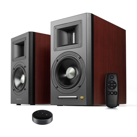 Airpulse A100 Active Wireless Speakers and WiiM Mini (Cherry Wood)