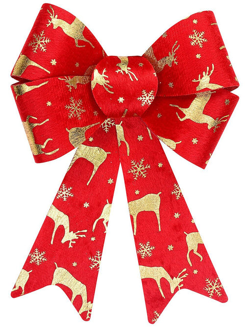 Christmas Warehouse - DECRB251 Red Felt Gilded Deer & Snowflake Whimsical Signature Bow | 25cm Red with Gold