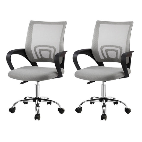Artiss 2x Mesh Office Chair Mid Back (Grey)