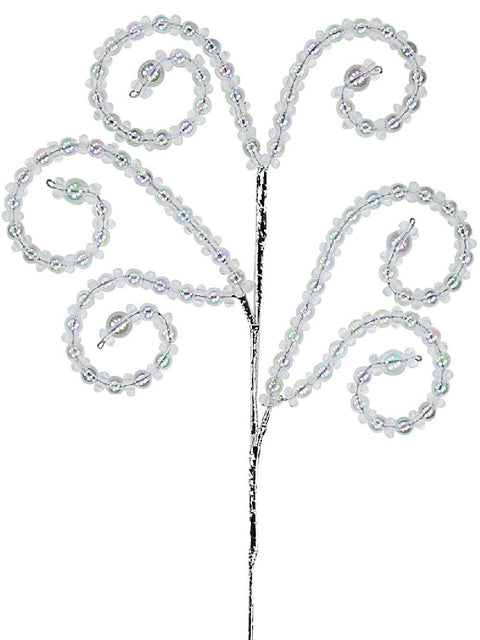 Christmas Warehouse - STEM2415 Clear Iridescent Bead Branch & Curl Tip Spray Long Christmas Stem | 52cm Clear & Iridescent