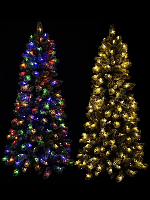 Christmas Warehouse - TREEPF18 1.8m Ponoka Flocked Dual Colour LED Christmas Tree | 550 Tips & 250 Lights White on Green with Warm White & Multi Colour