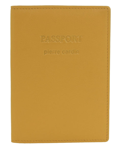 Pierre Cardin Leather Passport Holder/Cover Protected RFID Wallet Yellow