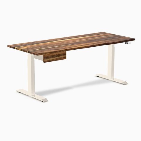 Desky Dual Hardwood Standing Desk With Drawer 180cm Pheasantwood Desktop and Wheat Frame