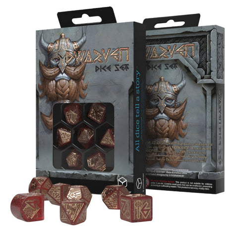 Q-Workshop D7-Die Set Dice Dwarven Dice Set Jewels 7 Dice in Display