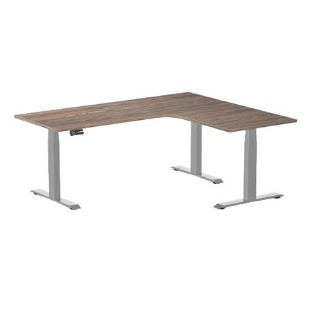 Desky L-Shape Melamine Sit Stand Desk 180cm - Right Return Natural Walnut Top and Space Grey Leg
