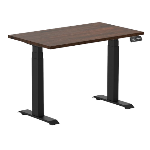 Desky Dual Mini Rubberwood Sit Stand Desk 100cm Dark Walnut Desktop and Matte Black Frame