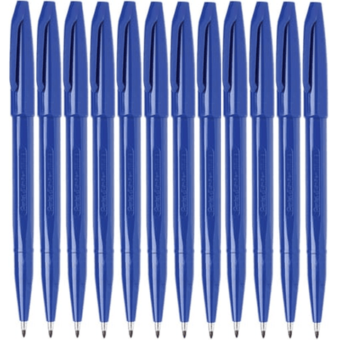 Pentel S520 Box 12 Sign Pen Medium Fibre Tip 0.8mm (Blue)