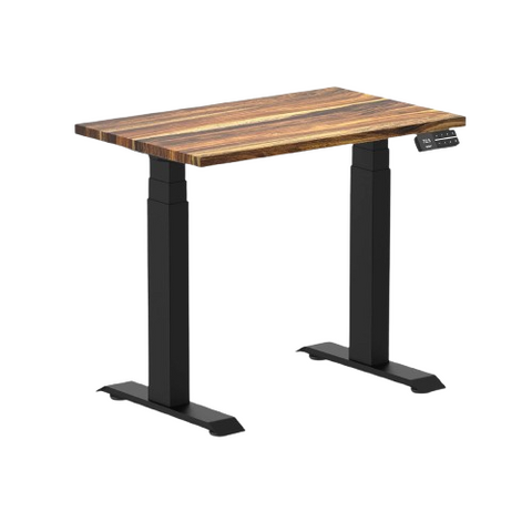 Desky Dual Mini Hardwood Sit Stand Desk 80cm Pheasantwood Desktop and Matte Black Frame