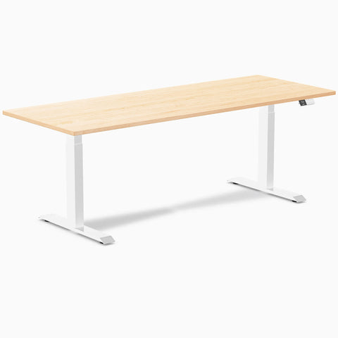 Desky Dual Hardwood Sit Stand Desk 200cm Maple Desktop and White Frame
