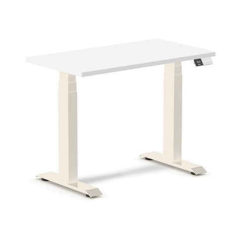 Desky Dual Mini Sit Stand Desk 900x500 White Desktop and Wheat Frame