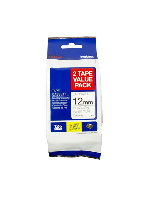 Brother TZe-231V2 Laminated Labelling Tape 12mm (Black On White) [2 Pack]