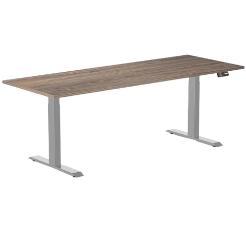 Desky Dual Melamine Sit Stand Desk 200cm Natural Walnut Desktop and Grey Frame