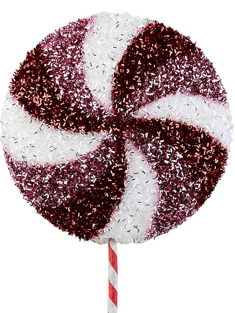 Christmas Warehouse - STEM2517 Pink Red & White Tinsel Plaque Candy Swirl Lollipop Long Christmas Stem | 62cm Pink, Red & White