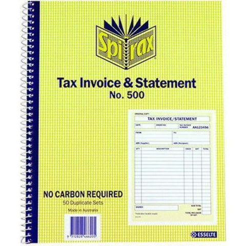 Spirax 500 Tax Invoice Statement Book Quarto 250x200mm