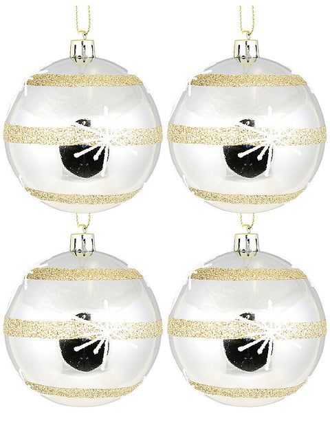 Christmas Warehouse - DECR9216 4x Dynamic Champagne Statement Gold Glitter Star Baubles | 80mm Champagne with Gold & White