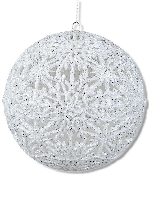 Christmas Warehouse - DECRH981 White Whimsical Signature Hollow Silver Glitter Snowflake Bauble | 14cm White with Silver