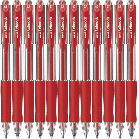 Uni-Ball SN-100 Laknock Retractable Ballpoint Pen Fine 0.7mm (Red) [Box 12]