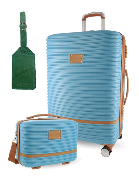 Pierre Cardin Large Hard-Shell Suitcase & Mini Beauty Case Set w/ Tag Blue