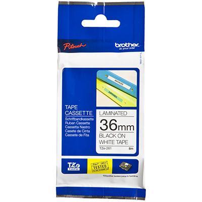 Brother Tze-261 Laminated Labelling Tape 36mm Black On White