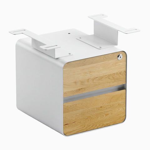 Desky Minimal Under Desk Cabinet - White Oak Hardwood / White