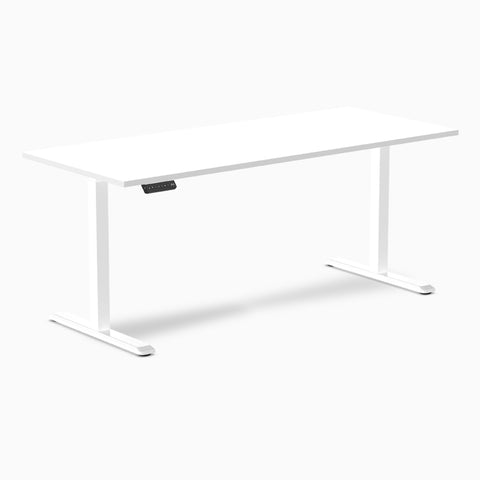 Desky Single Sit Stand Desk 180cm White Desktop and White Frame