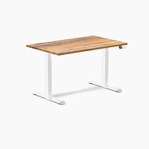 Desky Dual Hardwood Sit Stand Desk 120cm Teak Desktop and White Frame