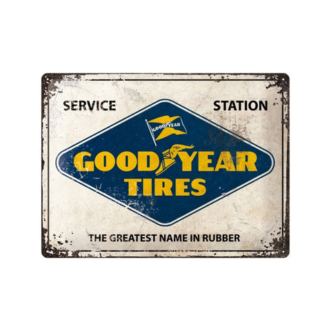 Nostalgic-Art Goodyear Logo 30x40cm Large Metal Tin Sign Plaque - White