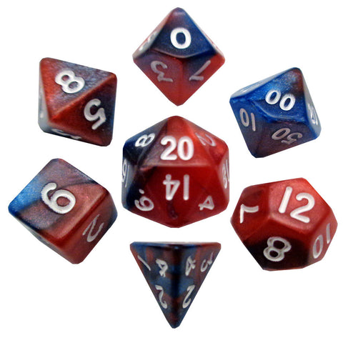 Fanroll By Metallic Dice Games Mini Polyhedral Dice Set White Numbers - Red/Blue