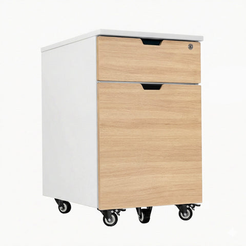 Desky Minimal Wooden Filing Cabinet - White / Sublime Teak Melamine