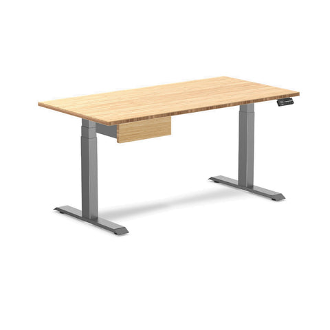 Desky Dual Bamboo Standing Desk With Drawer 150cm and Space Grey Frame